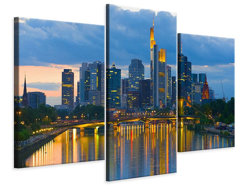 Leinwandbild Blau modern Skyline Frankfurt am Main 3-teilig