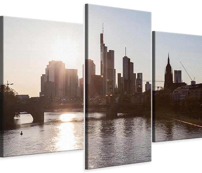 Leinwandbild 3 teilig modern Skyline Sonnenaufgang bei Frankfurt am Main