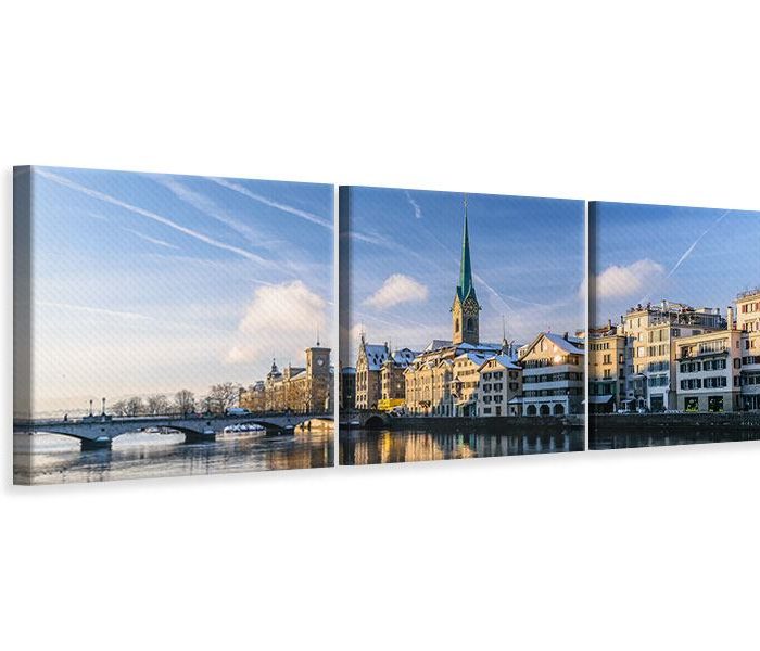 Leinwandbild Panorama 3-teilig Brücke Zürich bei Tag