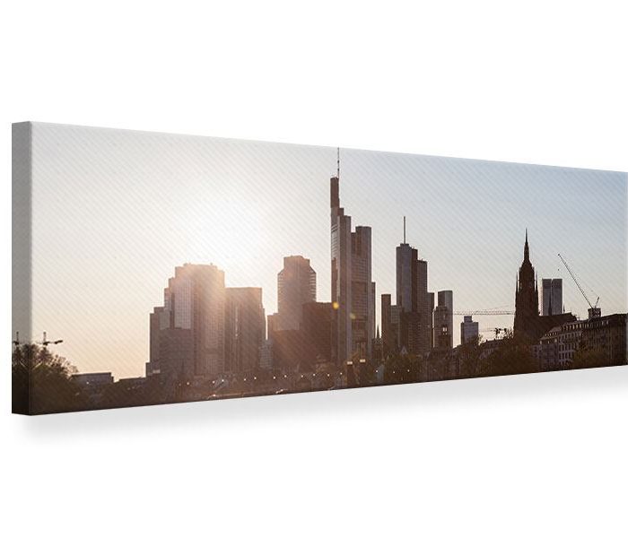 Leinwandbild Panorama Skyline Sonnenaufgang bei Frankfurt am Main