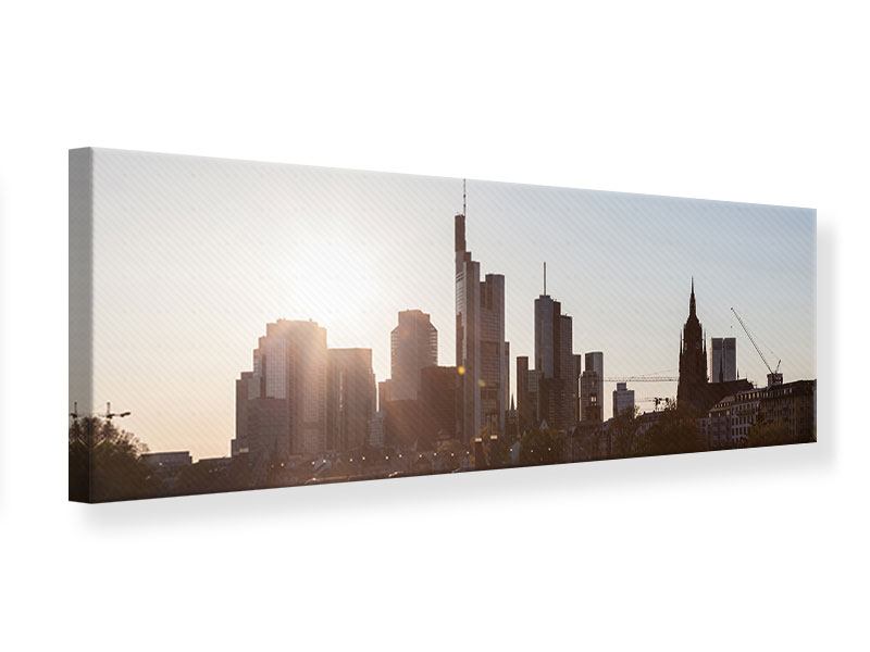 Leinwandbild Panorama Skyline Sonnenaufgang bei Frankfurt am Main